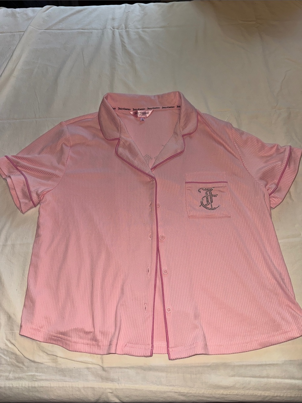 Juicy Couture Baby Pink Short Sleeve Sleep Top with Shorts with Rhinestone Logo